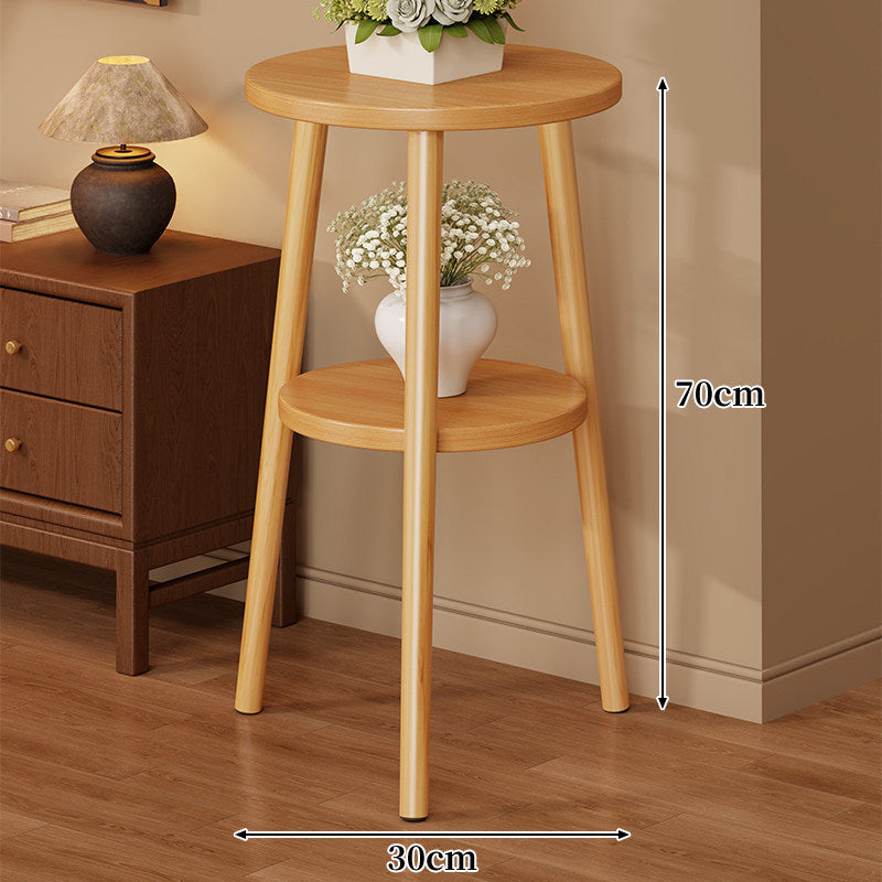 Two-Tier Round Side Table Plant Stand with Solid Wood Tripod Legs