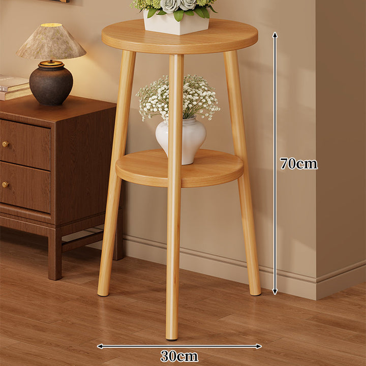 Two-Tier Round Side Table Plant Stand with Solid Wood Tripod Legs