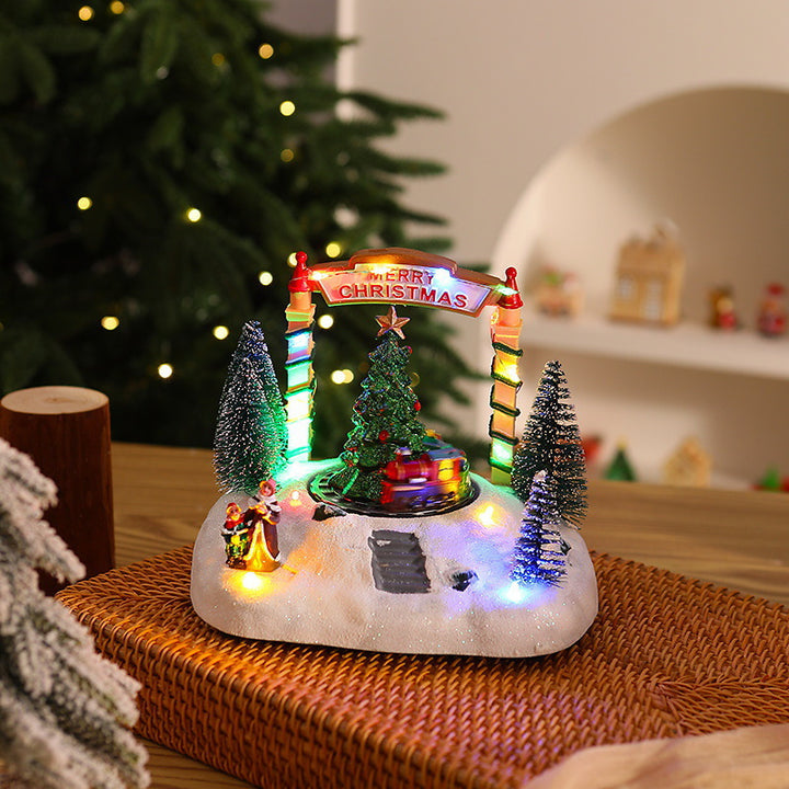 Illuminated Christmas village decoration with moving figures Stornfield