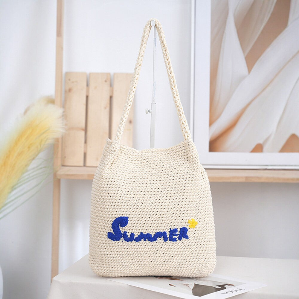 Handcrafted straw bag with summer motif Stornfield
