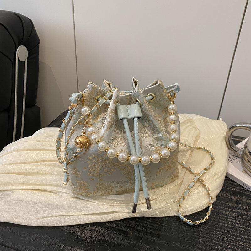 Elegant Floral Print Drawstring Bucket Bag Stornfield