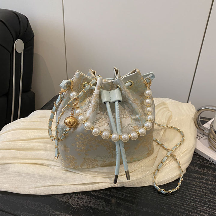 Elegant Floral Print Drawstring Bucket Bag Stornfield