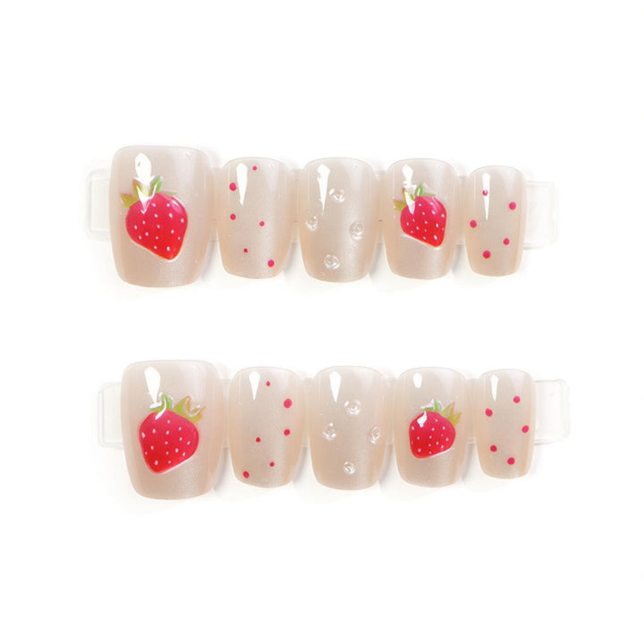 Whimsical Strawberry Themed Press-On Nail Art Stornfield