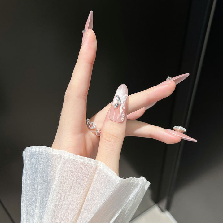Artistic Crystal-Embellished Press-On Nail Design Stornfield