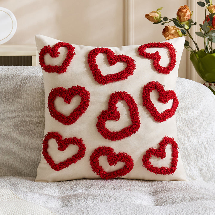 Handcrafted Tufted Heart-Pattern Lumbar Throw Pillow Cover