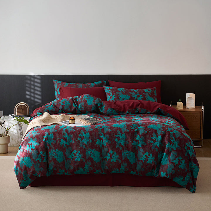 Bedding set made of cotton satin with abstract watercolor pattern and reversible function