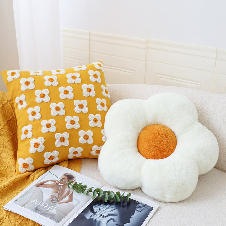 Square decorative cushion cover with hand-tufted citrus motif and textured fabric Stornfield