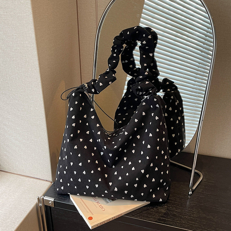 Heart Print Cozy Hobo Bag