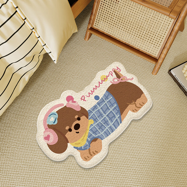 Novelty Dachshund-Shaped Plush Absorbent Bath & Entry Rug with Non-Slip Backing