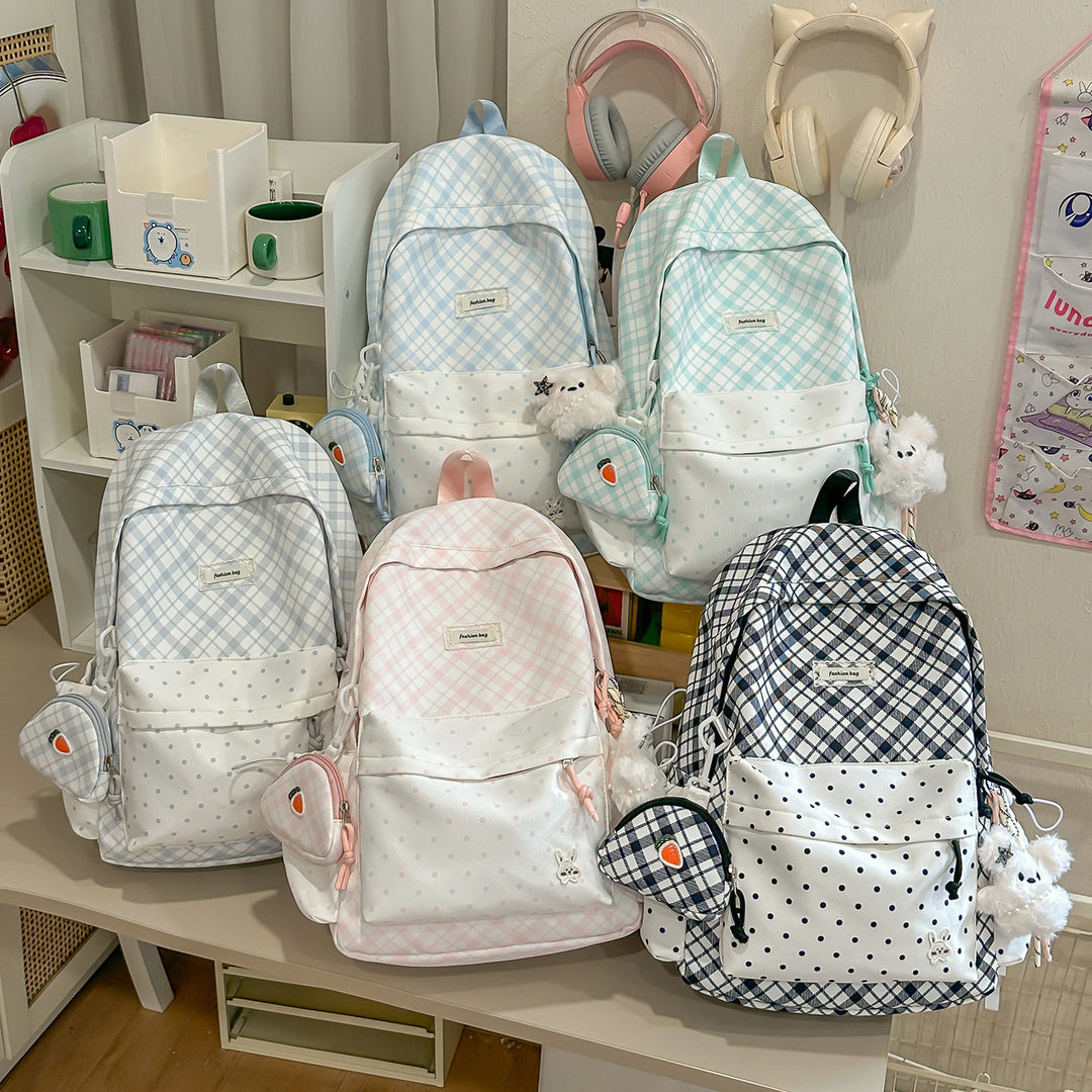 Stylish Plaid Backpack with Fun Decorative Accents Stornfield