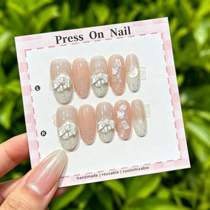 Decorative Press-On Nail Set with Gem Accents  1791774365