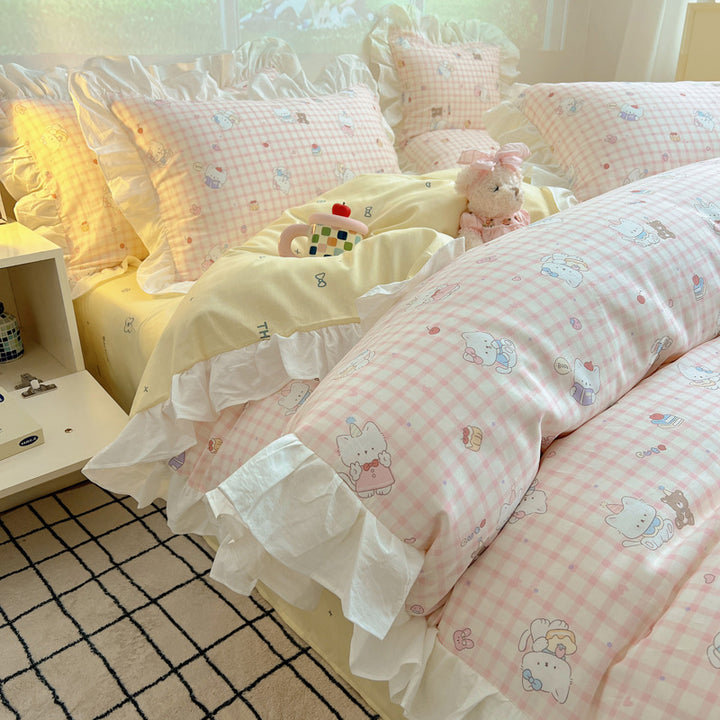 Ruffled Frilled Cotton Cartoon Animal Duvet Cover & Pillow Sham Set