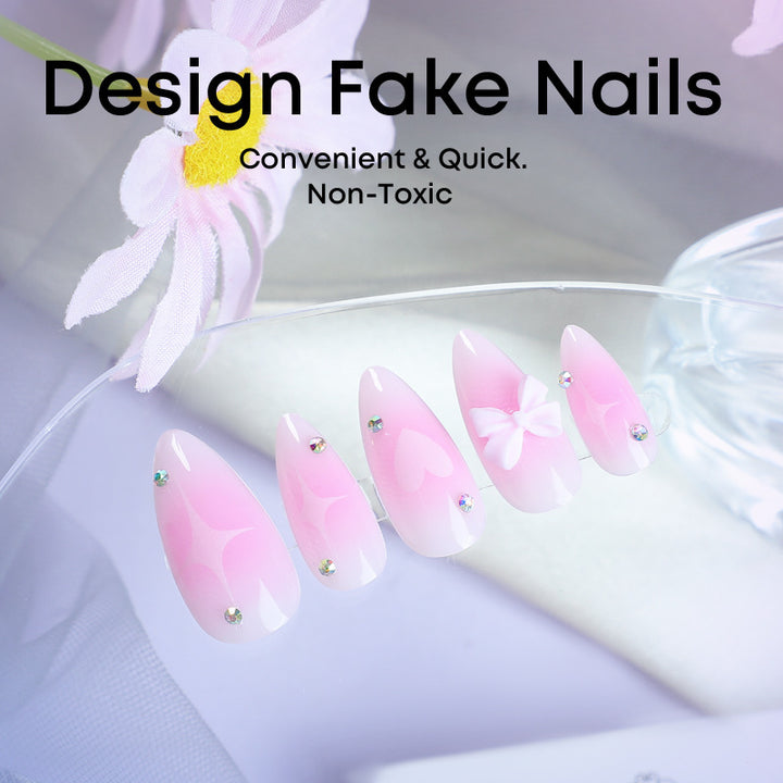 Acrylic nail set with delicate heart-shaped accents Stornfield