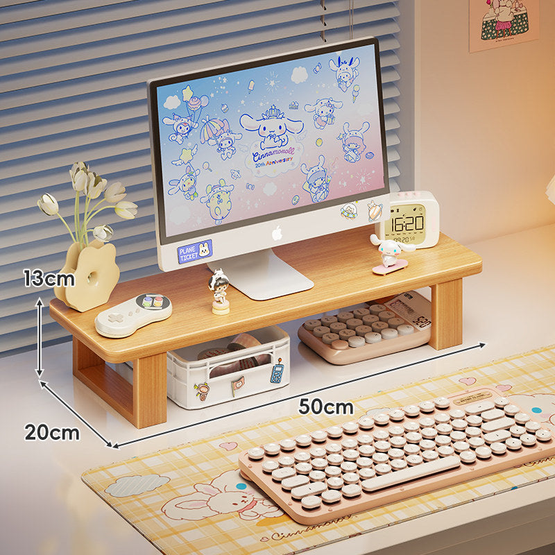 Bamboo Monitor Stand Riser with Under-Shelf Storage Organizer