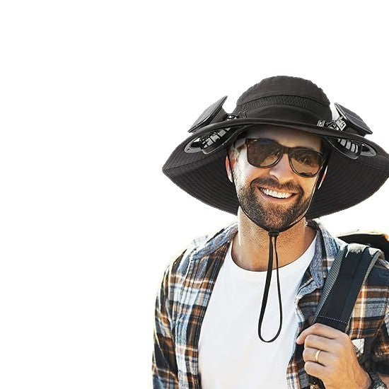 Sun Hat with Wide Brim for Outdoor Use, with Integrated Solar Cells and Adjustable Chin Strap Stornfield