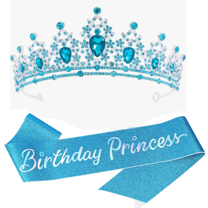 Girl crown with sparkling crystals and elegant birthday sash set Stornfield