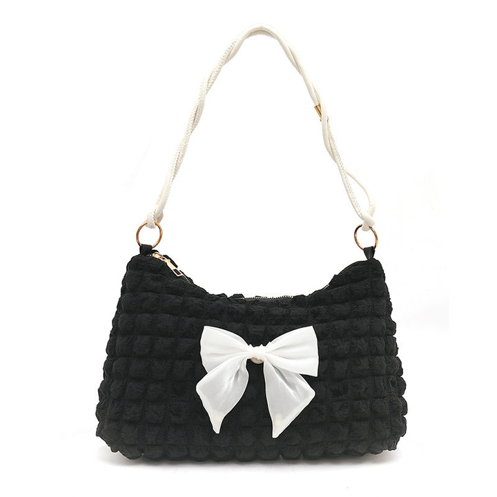 Textured Bow-Embellished Handbag