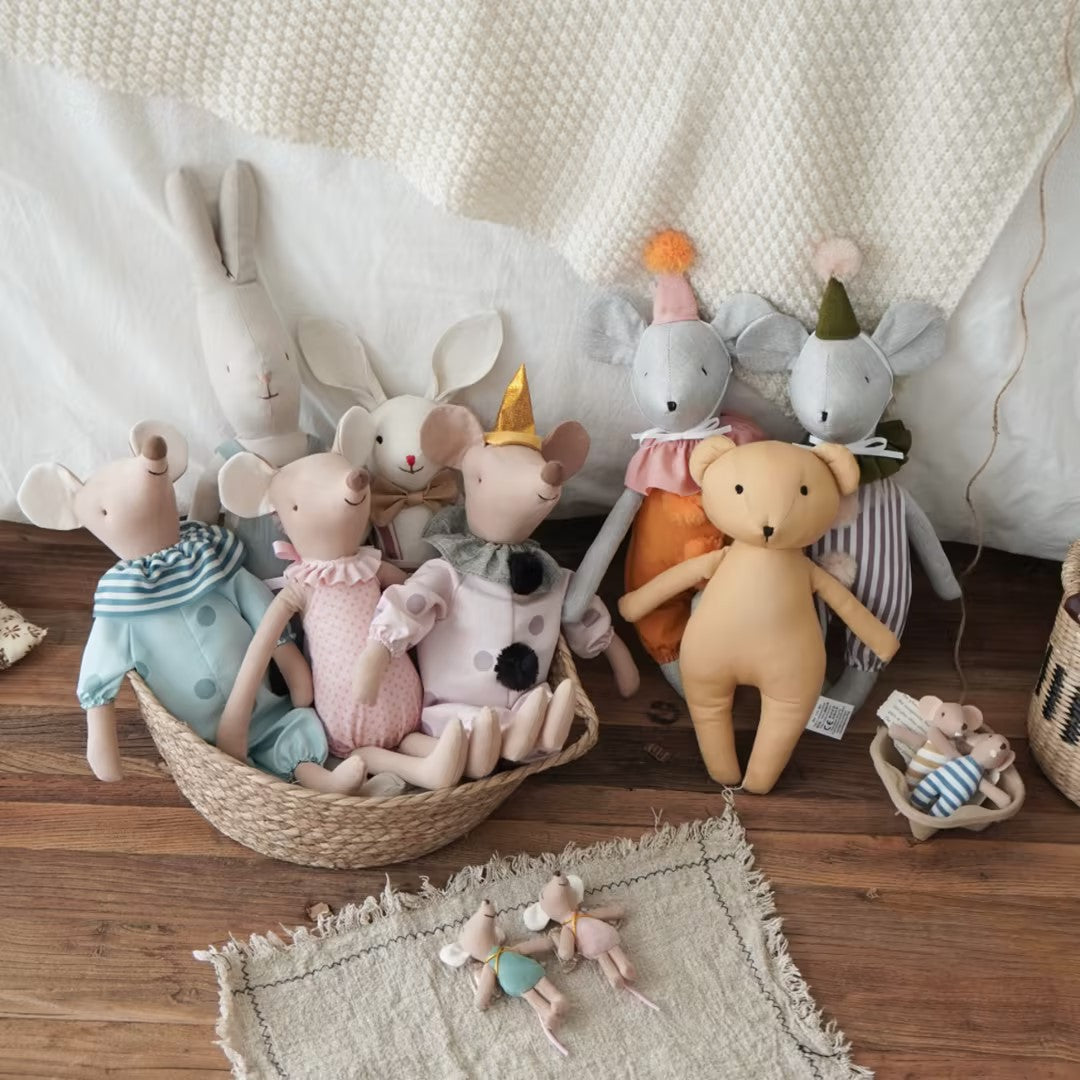 Soft Linen Long Leg Bunny Plush Doll with Embroidered Romper