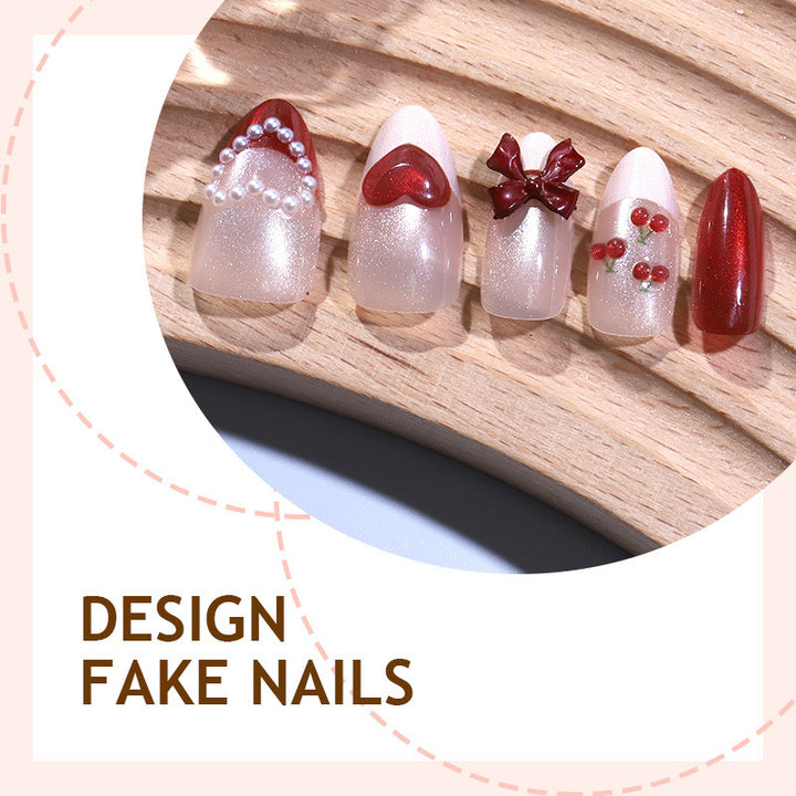 Artificial nail set with romantic heart and glitter decorations Stornfield