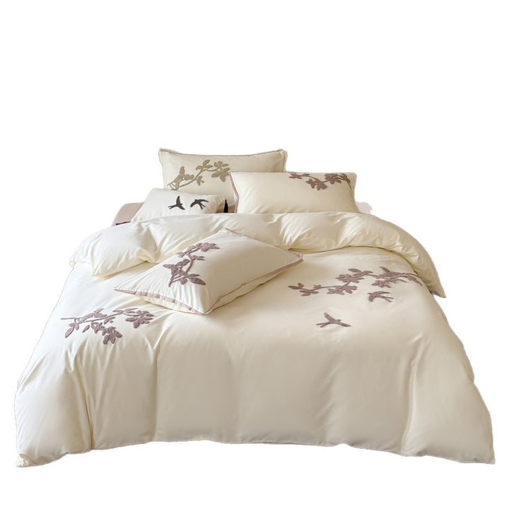 Embroidered Botanical Duvet Cover Set with Appliqué Pillow Shams