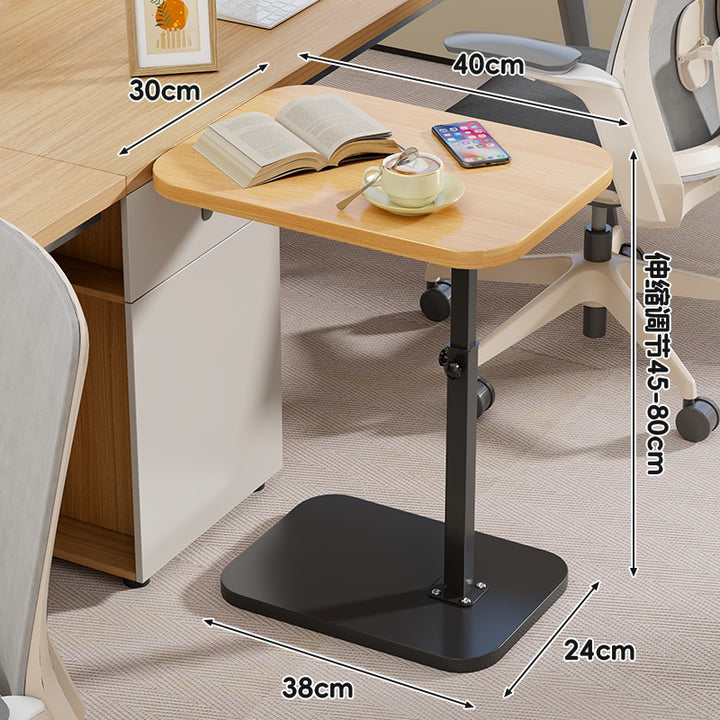 Adjustable Height Portable Side Table with Wood-Effect Top and Heavy-Duty Base