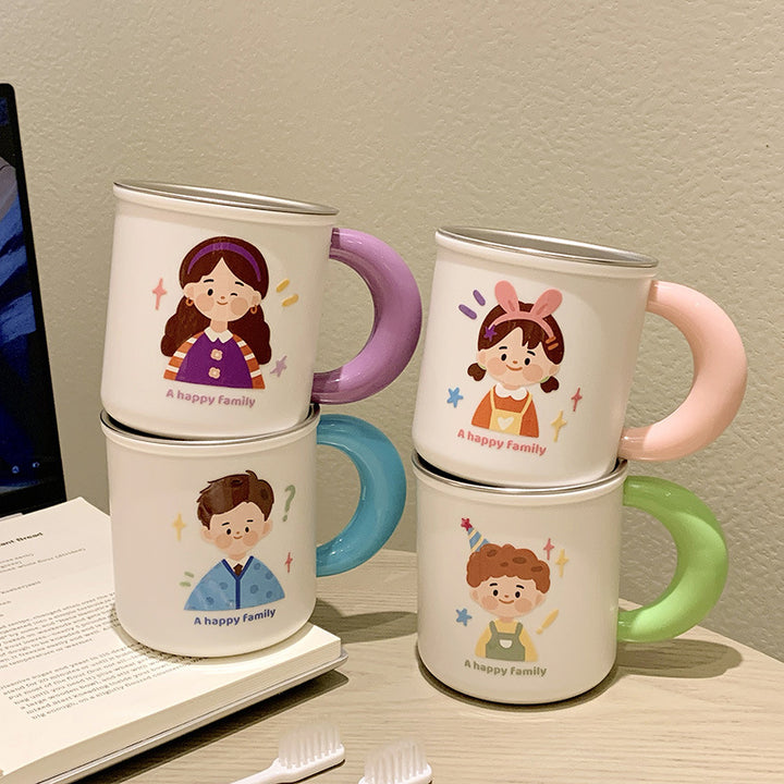 Stainless steel ceramic mug with cheerful family motif Stornfield