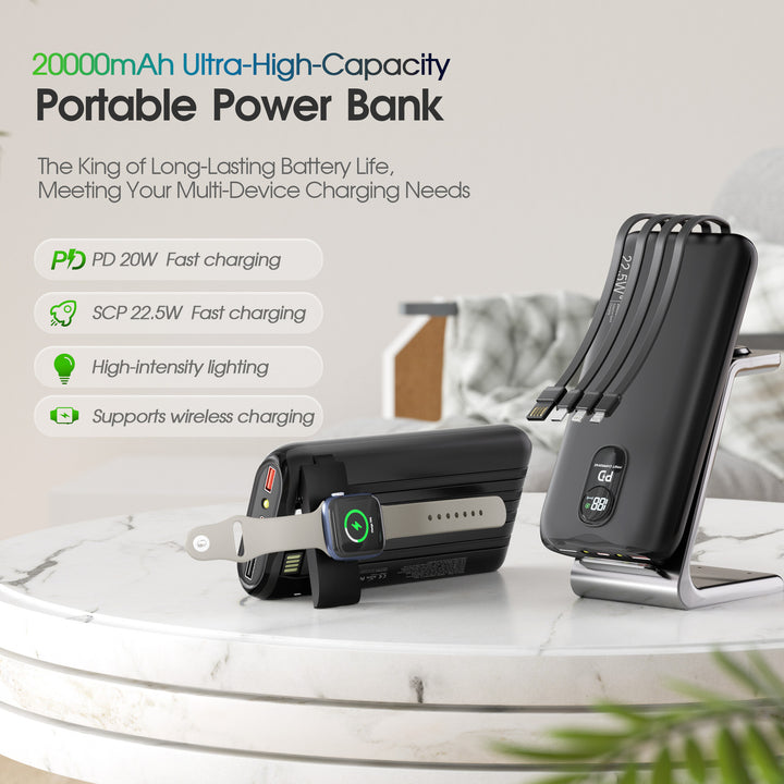 Portable power bank with integrated charging cables and LCD screen Stornfield