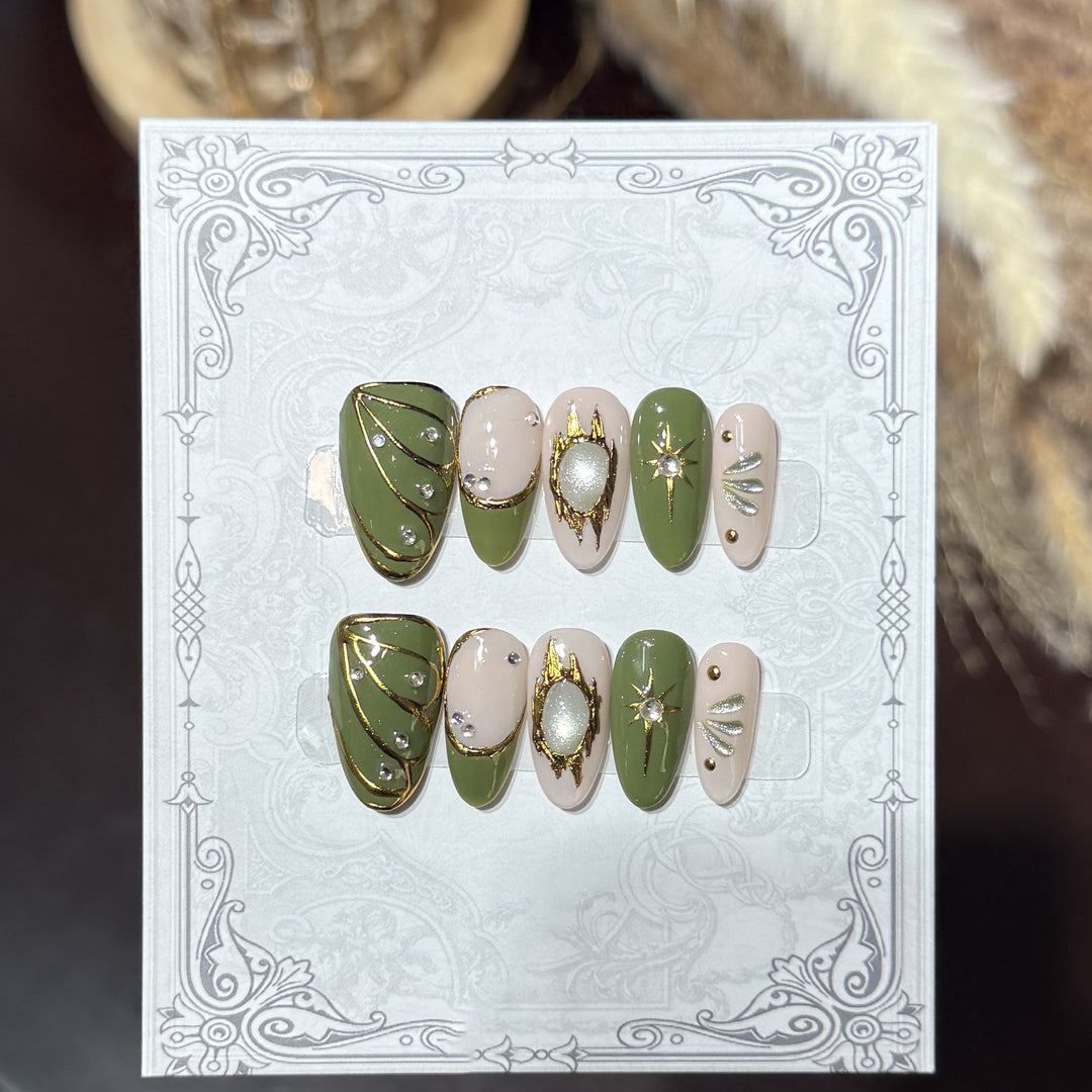 Decorative Press-On Nail Set with Celestial Accents Stornfield