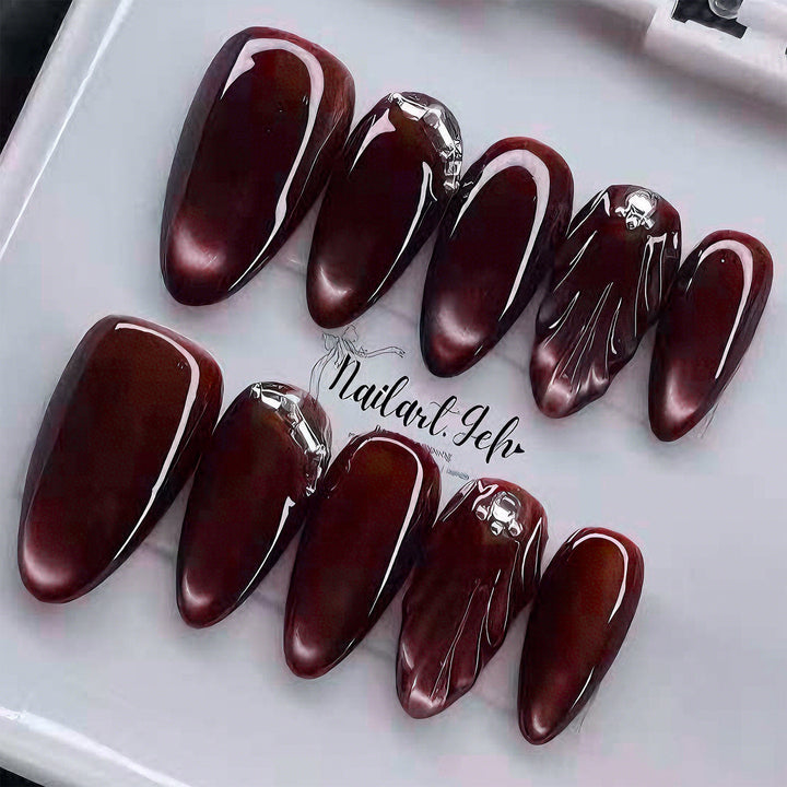 Glossy Almond-Shaped Press-On Nail Set