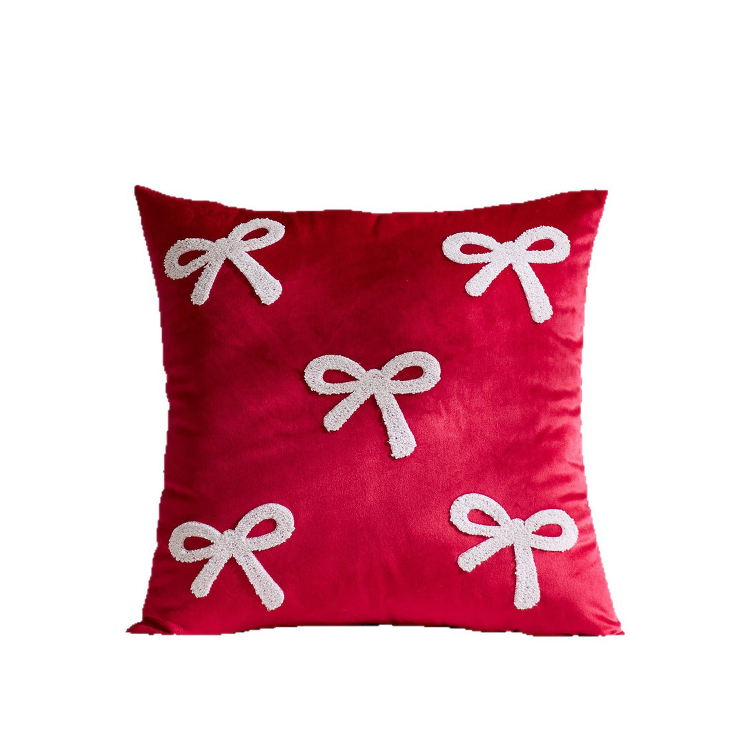 Embroidered Bouclé Bow Velvet Square Throw Pillow Cover