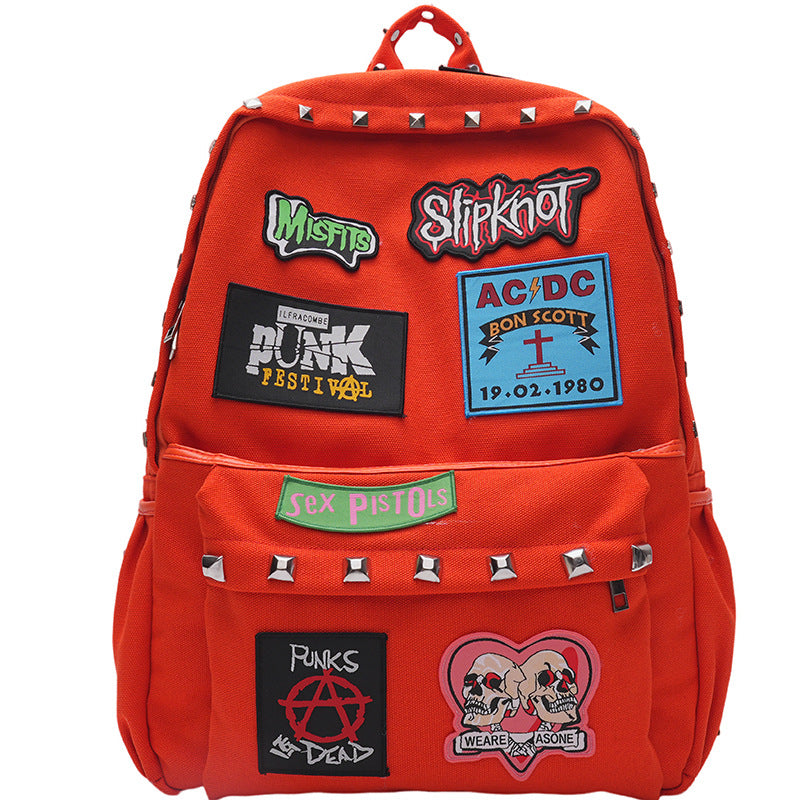 Punk-Inspired Graphic Patch School Backpack Stornfield