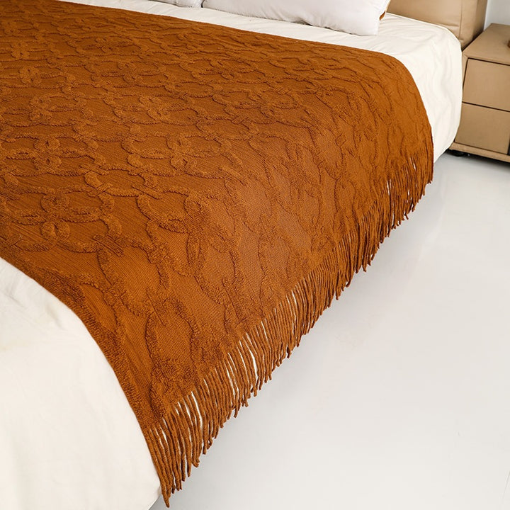 Cozy Textured Fringe Throw Blanket