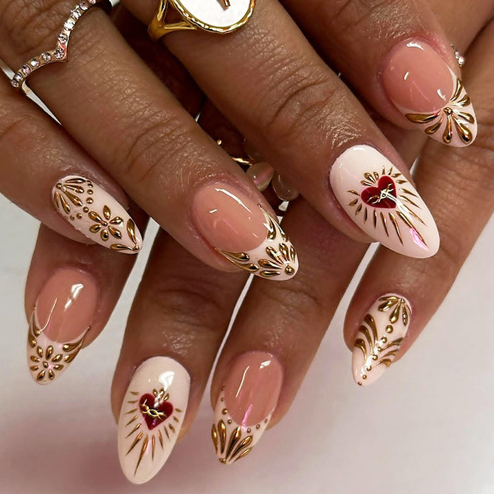 Acrylic Nail Set with Elegant Gold Decorations Stornfield
