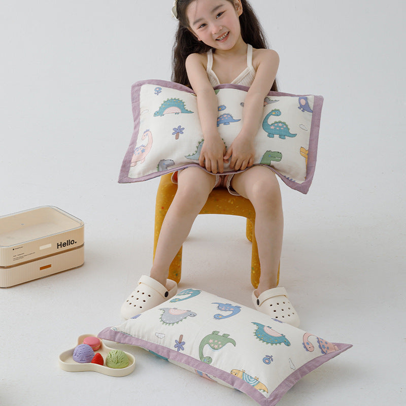 Children's pillowcase set made of breathable cotton blend with cute animal and fruit motifs