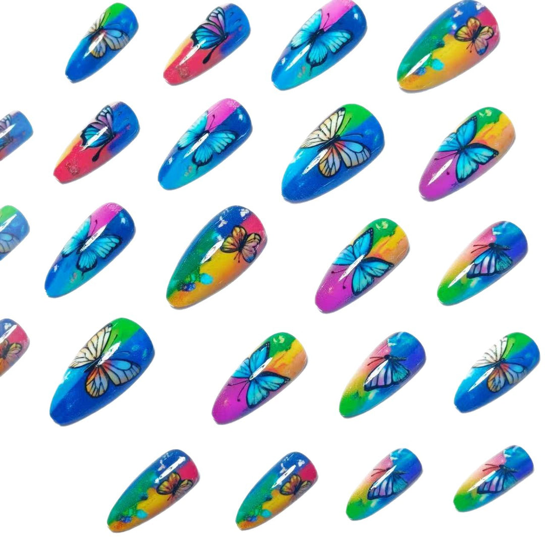 Artificial Nails in Colorful Butterfly Design Stornfield