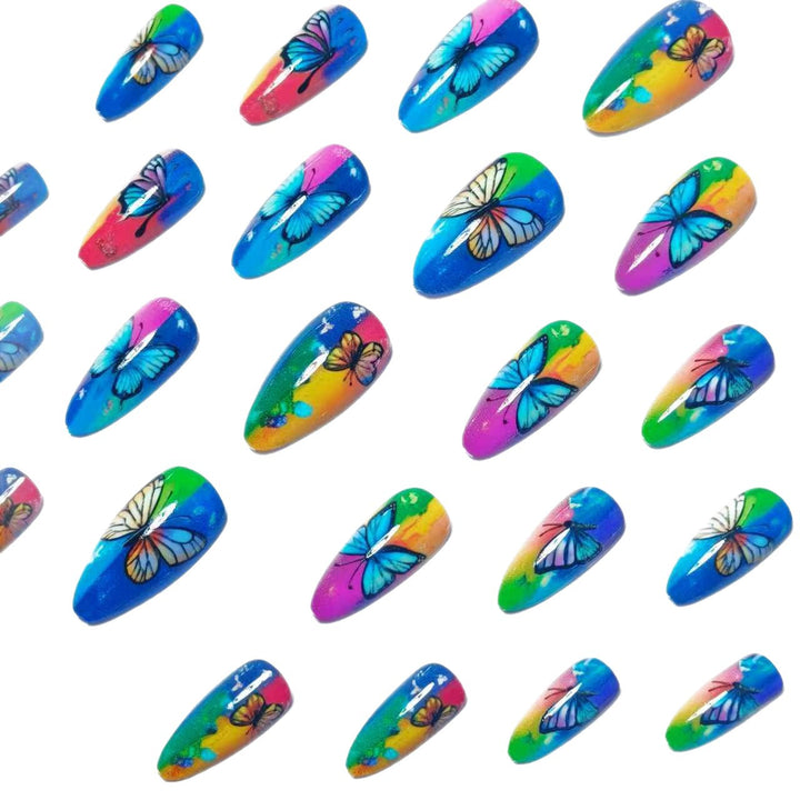 Artificial Nails in Colorful Butterfly Design Stornfield