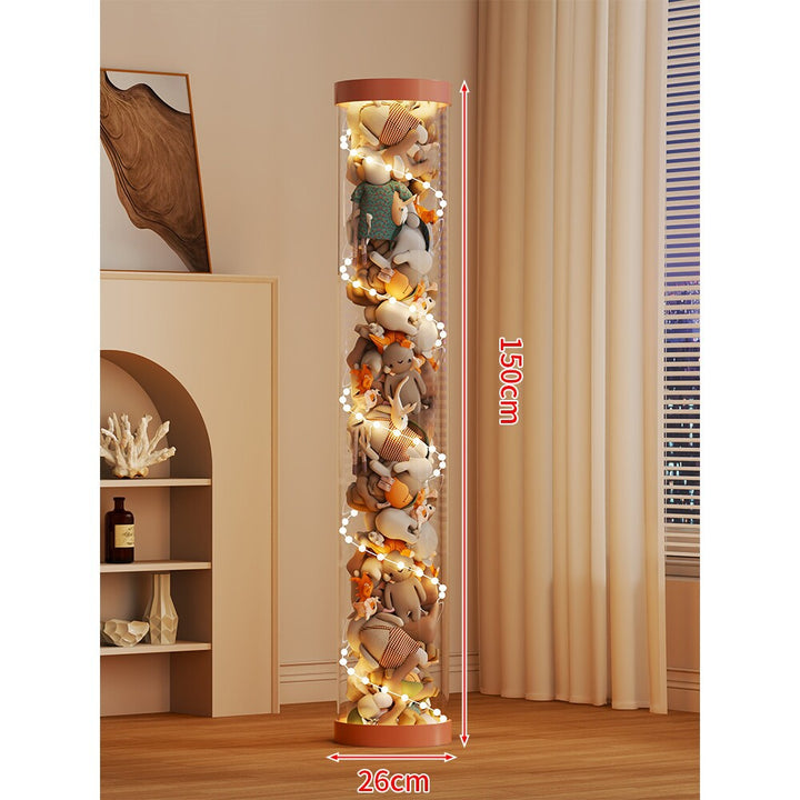 LED-lit Transparent Plush Toy Showcase Cylinder