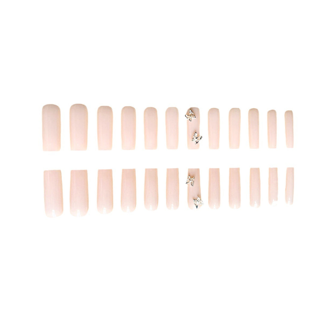 Elegant Long Coffin Nail Extensions with Butterfly Accents Stornfield