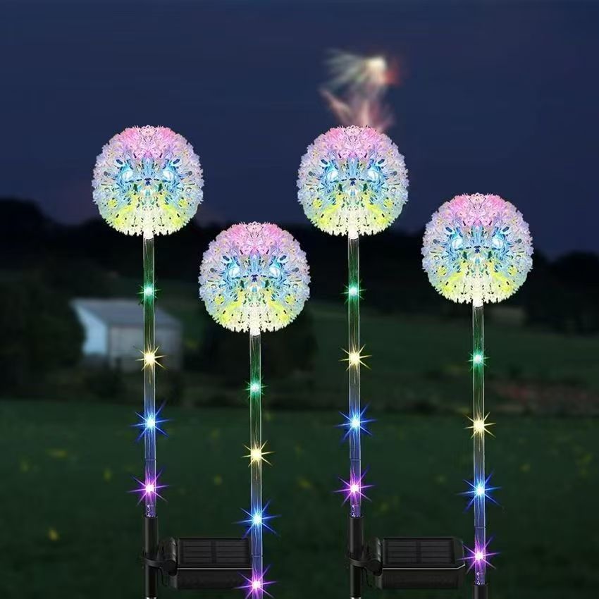 Dandelion-Inspired Solar Garden Stake Lights With Integrated Solar Panel And Dual Floral Globes Stornfield