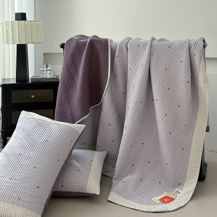 Quilted Reversible Cotton Lightweight Comforter and Decorative Pillow Sham Set