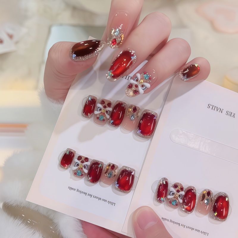 Elegant Gemstone Embellished Press-On Nail Set Stornfield