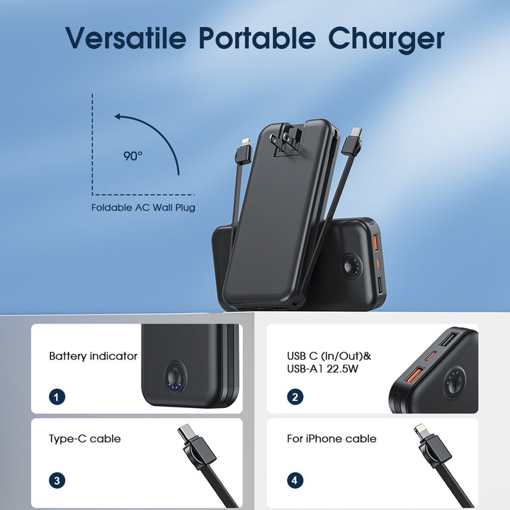 Power bank with integrated wall plug and fast charging Type-C function Stornfield
