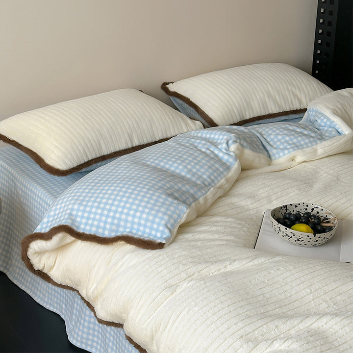 Reversible Quilted Duvet Cover Set with Plush Ribbed Shams and Faux-Fur Trim