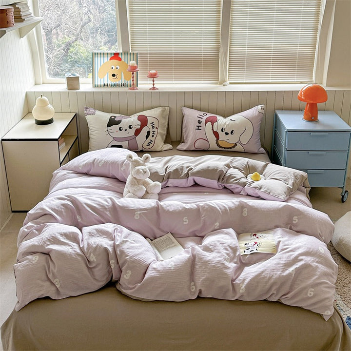Striped Cotton-Blend Lightweight Reversible Comforter with Playful Dot Accents