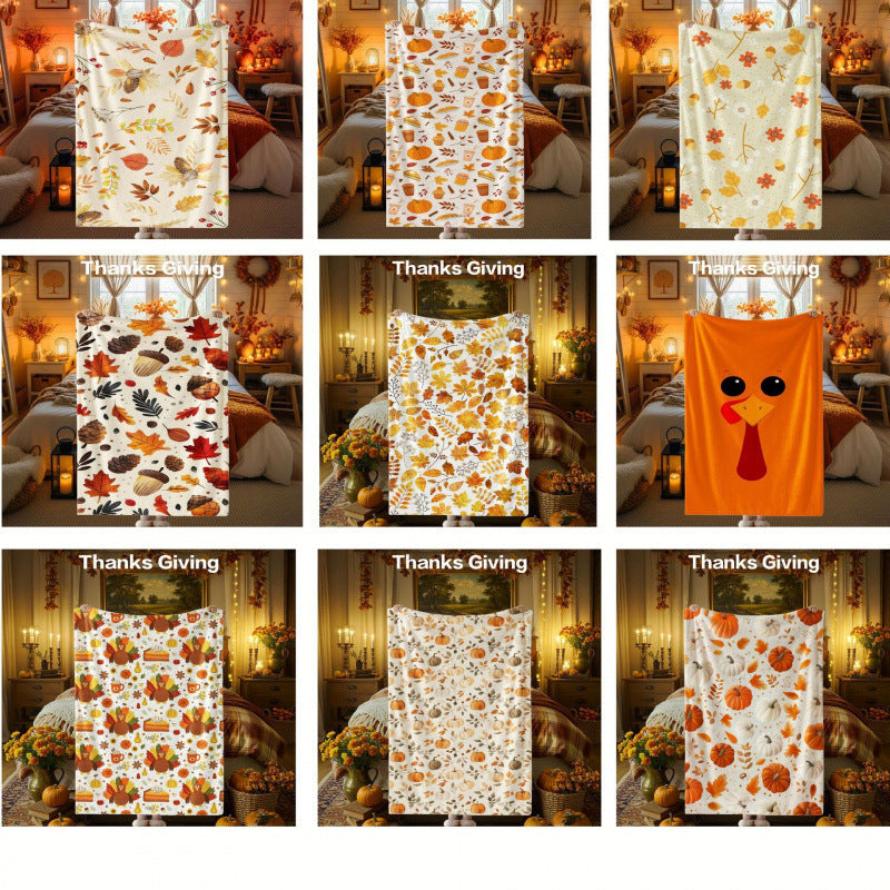 Thanksgiving-Themed Cozy Fleece Blanket