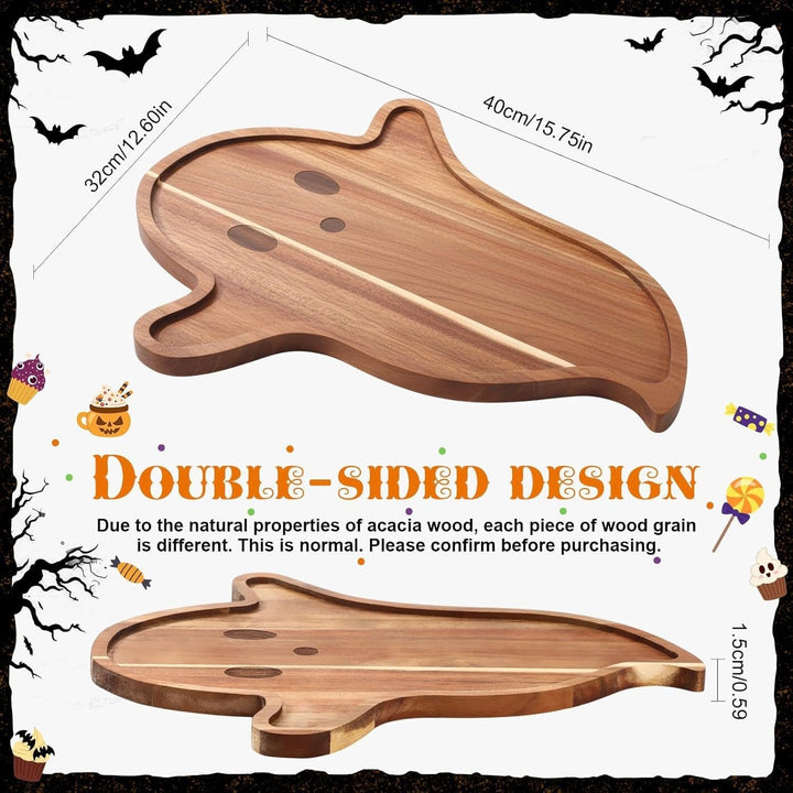 Skull-shaped cutting and serving board made of acacia wood with skull engraving
