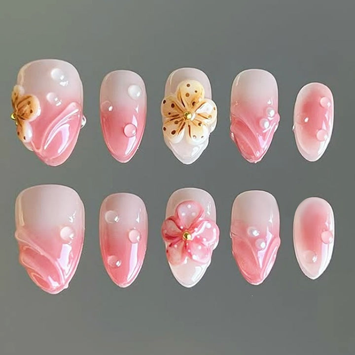 Acrylic nail set with creative floral accents Stornfield
