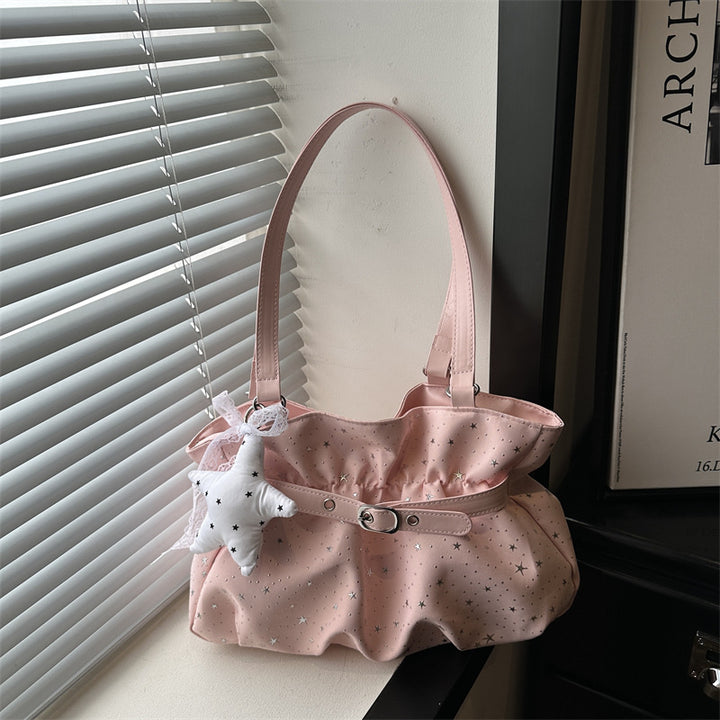 Star-Embellished Ruffled Handbag