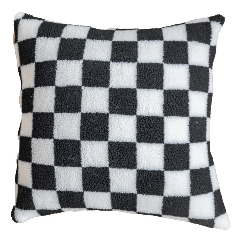 Checked Plush Throw Cushion
