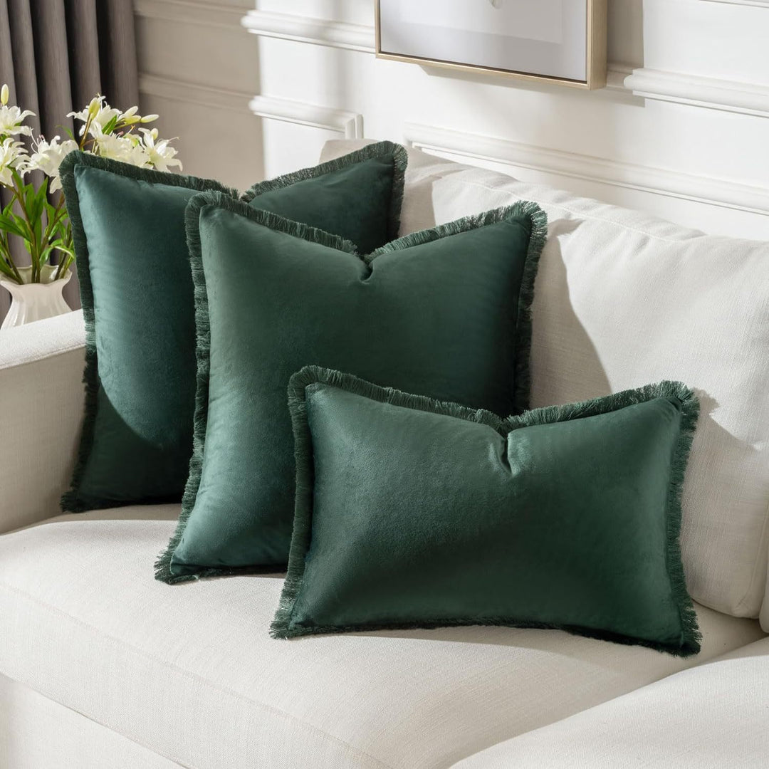 Frayed-Edge Square and Lumbar Decorative Pillow Set